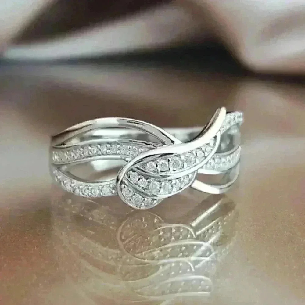 NEW Sterling Silver White Sapphire Angel Wing Ring